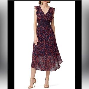 Slate & Willow Smocked Floral Flutter Sleeve Hourglass Midi Dress